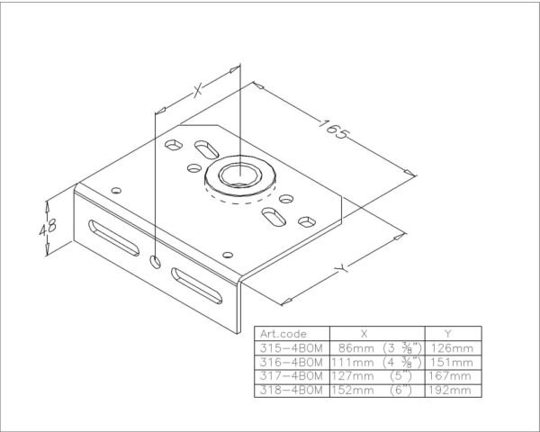 Middenlagerplaat 1 inch 152mm omgekeerd. 1