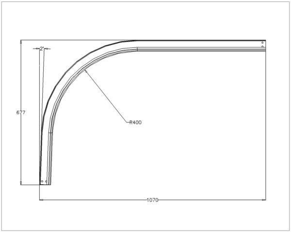 Railbocht 2 inch Radius 380mm 250mm recht stuk RVS dikte 20mm totale lengte 1500mm. 1