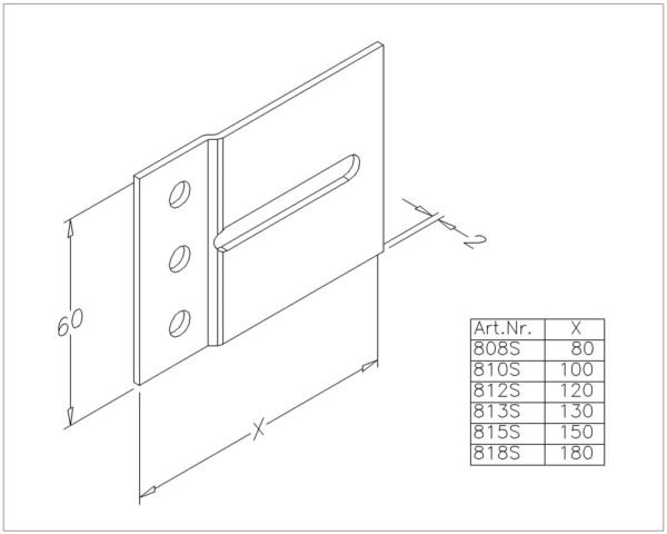 Railplaat 60x150mm verzinkt. 1