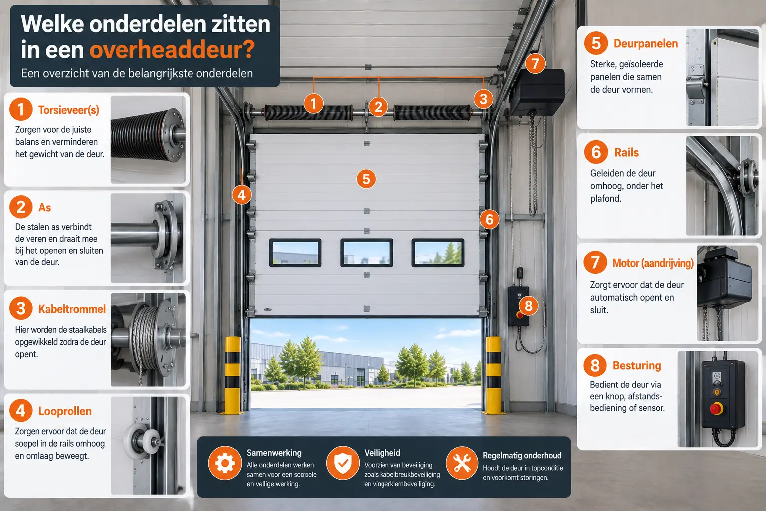 Onderdelen van een overheaddeur in beeld