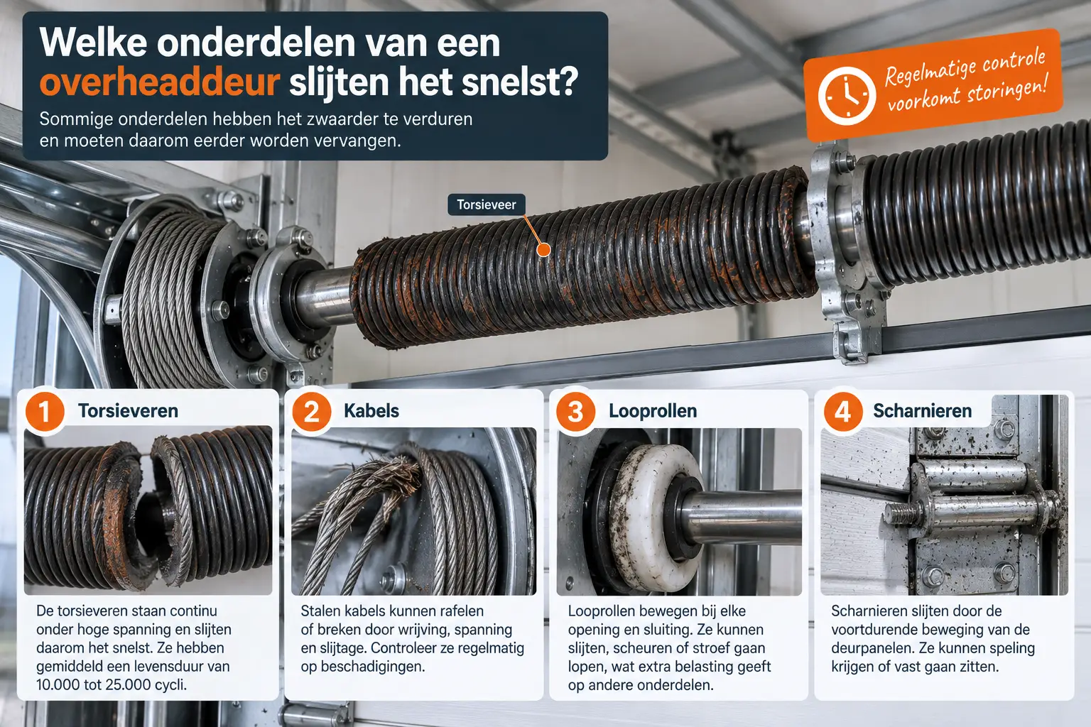 Welke onderdelen van een overheaddeur slijten het snelst